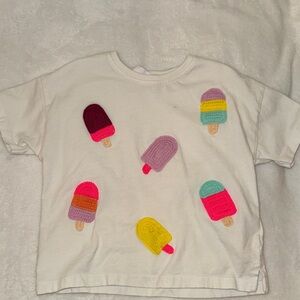 Zara White Tee with Multicolor Ice Pop Appliqués